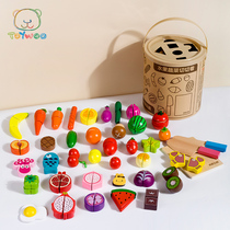 ToyWoo wooden cut happy house kitchen toy simulation fruit and vegetable cut look cut fruit toy
