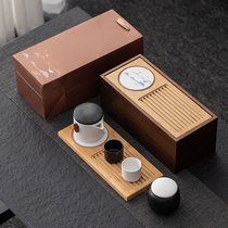Creative ceramic kung fu tea set Small set home gift simple Tea Teapot tea cup bamboo tea tray whole set of gift box