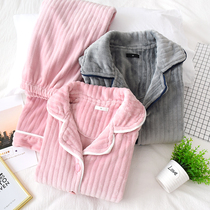 Winter coral velvet couple pajamas womens autumn and winter mens Japanese-style thickened flannel long-sleeved home clothes spring and autumn suit