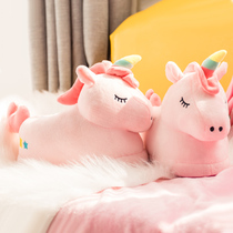 Plush slippers womens winter warm cotton slippers household cute bag with autumn and winter unicorn thick bottom cartoon hair drag