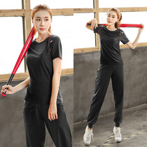 Plus size sports suit fat mm200 kg summer clothes womens running fitness clothes yoga trousers two-piece set