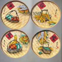 Hand-painted dustbump painting bamboo woven products wall pendant hotel farm decoration farmhouse wall decoration grain abundance