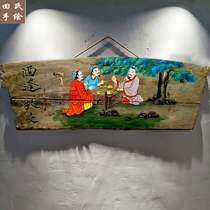 Hand-painted weathered wood board painting original ecology old wood hotel wall decoration solid wood pendant retro nostalgic wall ornaments