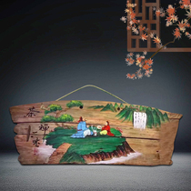 Retro hand-painted weathered old wood panel painting teahouse teahouse decoration Zen background wall ornaments wall ornaments wall ornaments