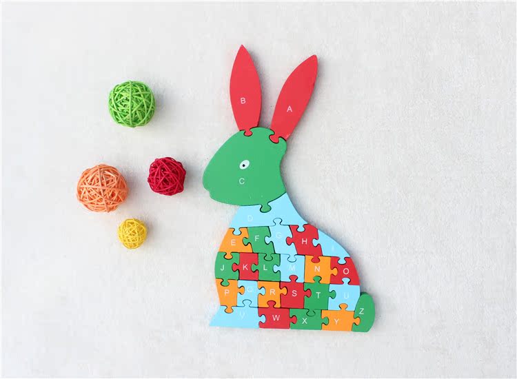 早教26英文字母数字认知木制积木 兔子