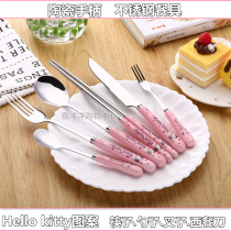 hello kitty stainless steel ceramic handle tableware cartoon spoon chopsticks fork set steak knife