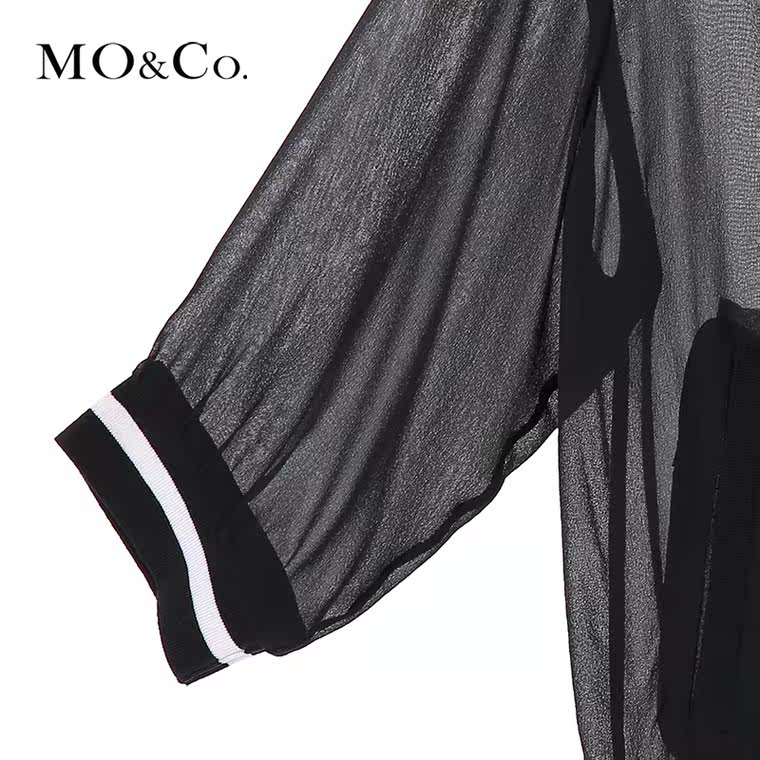 MO&Co.外套棒球衫螺纹领趣味卡通唐老鸭绣花长袖MA152COT14 moco