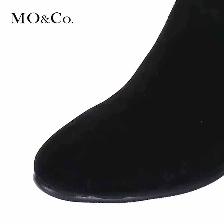 MO&Co.秋冬女绒面高品质拉链时尚摩登粗跟长靴MA154ORS06 moco