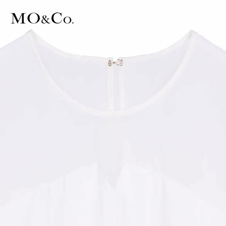 MO&Co.衬衫透视短袖拼接休闲弹力网圆领钉扣衫MA152SHT47 moco