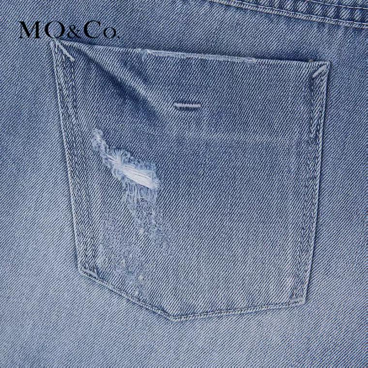 MO&Co.牛仔短裤夏女高腰薄毛须流苏边钉珠热裤子MA152JEN25moco