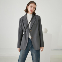 Van Lo 2021 autumn new gray loose casual Korean version of the suit irregular small blazer top women