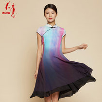 TANGY Tianyi Summer Dress New Shopping Mall with Gradient Yarn Mesh Splicing Cheongsam Medium Long Dress