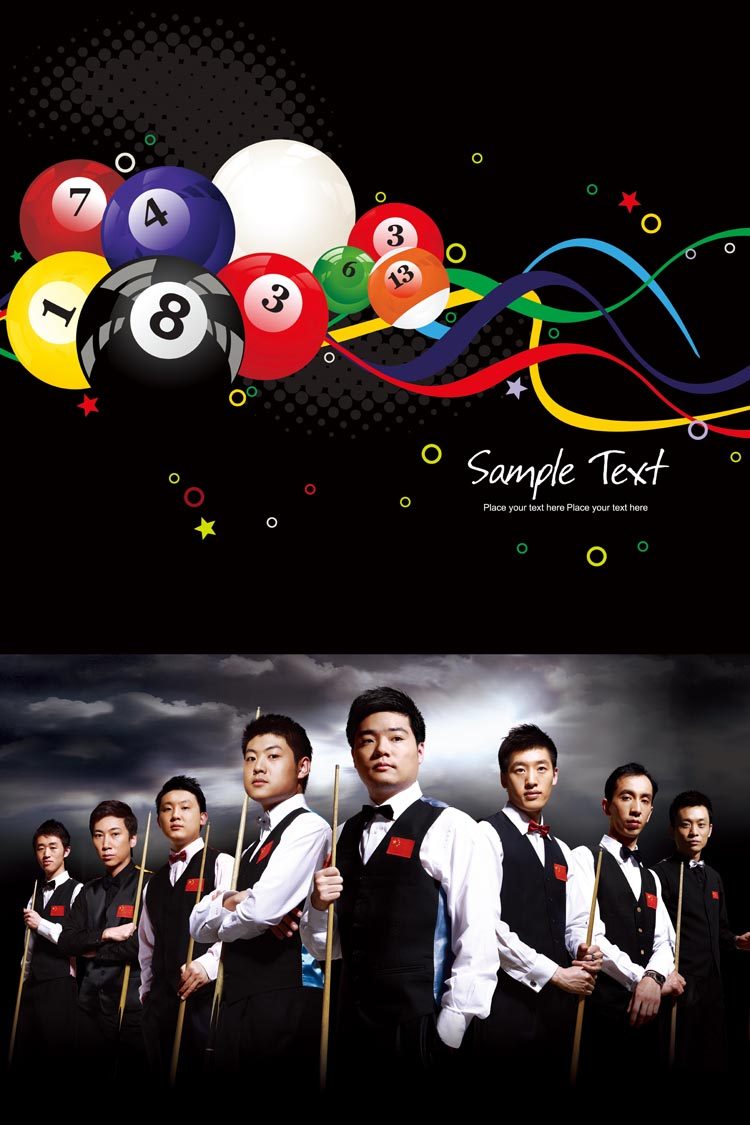 20装饰画 贴图 台球壁纸海报 台球厅墙壁贴画背胶防水自贴设计图