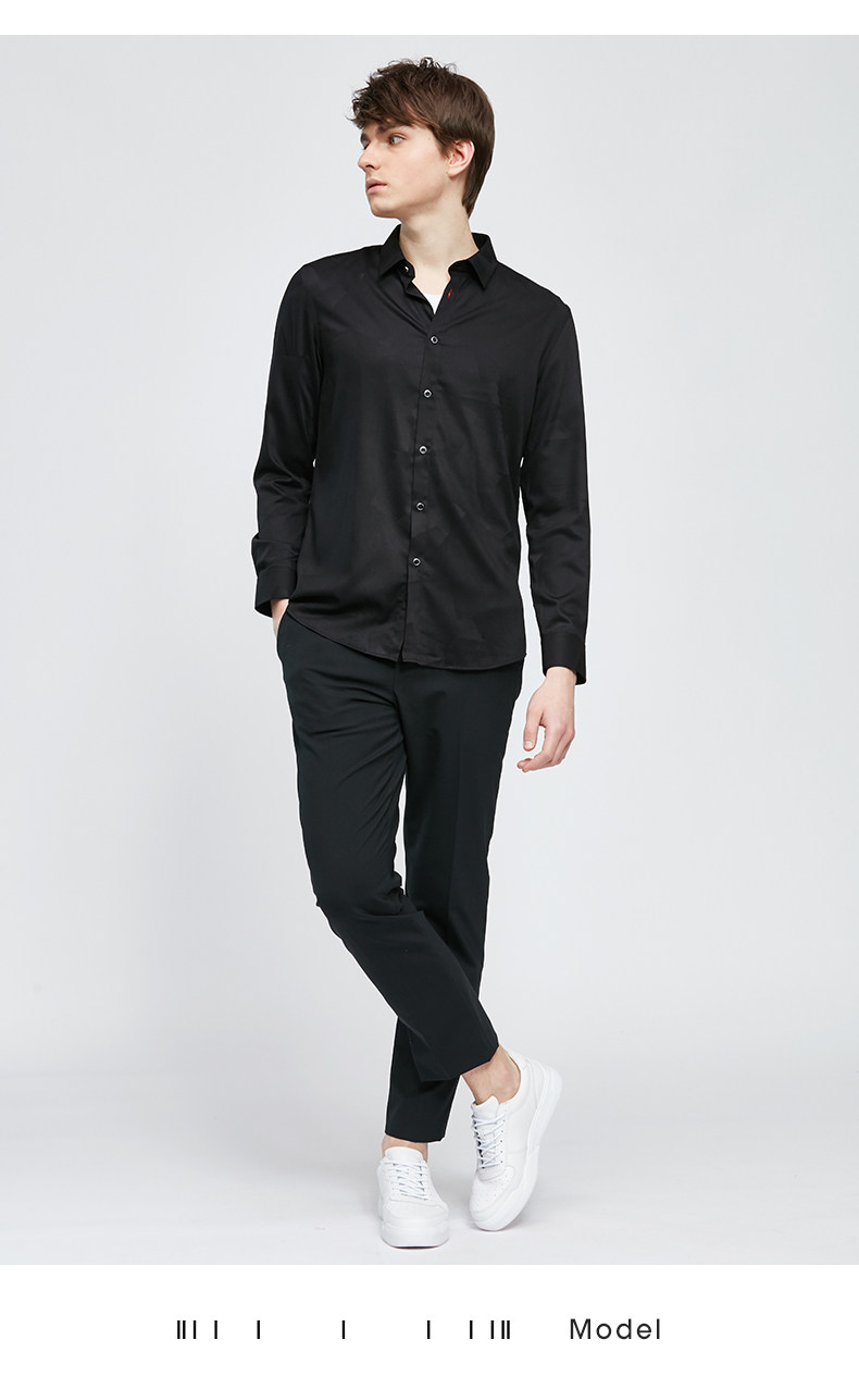 lilanz/利郎男装春款长袖衬衫男含竹纤维商务休闲衬衣18czc002