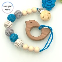 Beech Wood Pacifier Anti Fall Chain Blue Beech Wood Small Bird Red Pacifier Clip Flowers Newborn Pacifier Hanging Rope