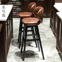 Nordic solid wood bar chair Household retro front desk high chair Modern simple bar chair fashion backrest stool