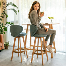 Nordic modern minimalist bar chair Household retro high chair Solid wood rotating bar chair backrest high stool