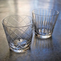 Domestic spot Japanese glass writer Hiroshima Haruya hand-made transparent engraved line cold water cup Whiskey cup