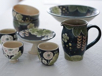 Japanese Ceramist Writers Great Valley Peach hands for hand-painted floral leaf hand-holding cup dessert cup