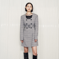 MADEINAM2020 EARLY autumn new modern wide shoulder suit craft U-neck plaid dress jacket