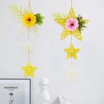 Five-star wall hanging flower basket pastoral style simulation floral suit fake flower hanging basket wall hanging decoration interior decoration