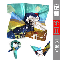 Custom simulation silk scarf oil painting hand-painted works pattern text custom logo pattern diy activity gift