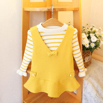 Girl sweater dress two-piece suit Korean version of little girl skirt spring and autumn dress baby childrens wool skirt foreign gas