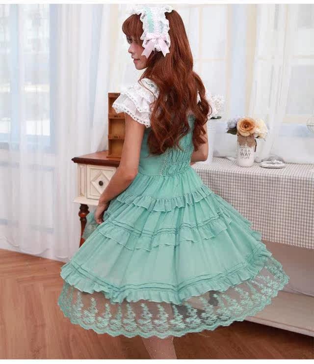 lolita洋装吊带雪纺公主连衣裙 大摆长裙 修身气质吊带裙