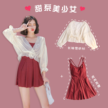 Conjoined swimsuit womens bubble spa cover with slim and conservative long sleeves hooded beach dresses adorable fairy Fan girl swimsuit