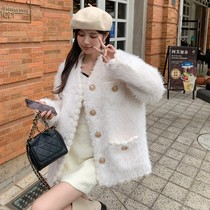 2022 autumn and winter new high-end mid-length small fragrance lamb plush fox fur coat womens top