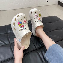 New hole shoes womens fashion ins tide step on the shit feeling mother and daughter cute thick bottom baotou slippers women wear outside in summer