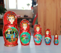 Russian imported Matryoshka painter signature Basswood red 5-layer paint Childrens New Year gift toy