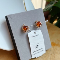 Russia imported natural amber flower 925 silver plated rose gold purple gold ear buckle earrings ear stud earrings raise ears