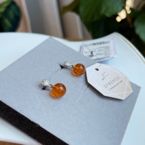 Natural amber stud earrings Russian brand 925 silver screw plug ear care anti-inflammatory birthday gift