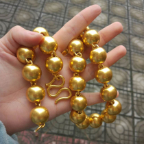 New gold necklace mens and womens football 9999 gold bag silver bullion big round beads hollow beads do not fade bag gold necklace