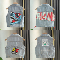 Childrens denim vest 2021 Spring and Autumn new boy fashion horse clip waistband shoulder Korean baby cartoon vest