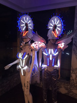 LED glowing mens and womens silver knight costume event performance costumes props with lights catwalk clothes song and dance clothes