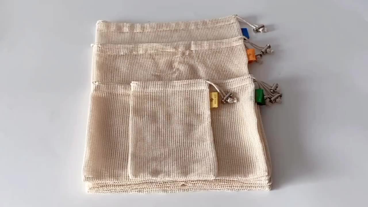 custom label eco-friendly reusable drawstring cotton vegetables