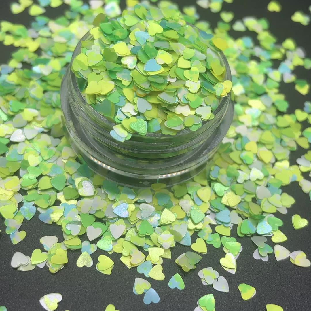 hot new spring heart shape light green glitter nail small size