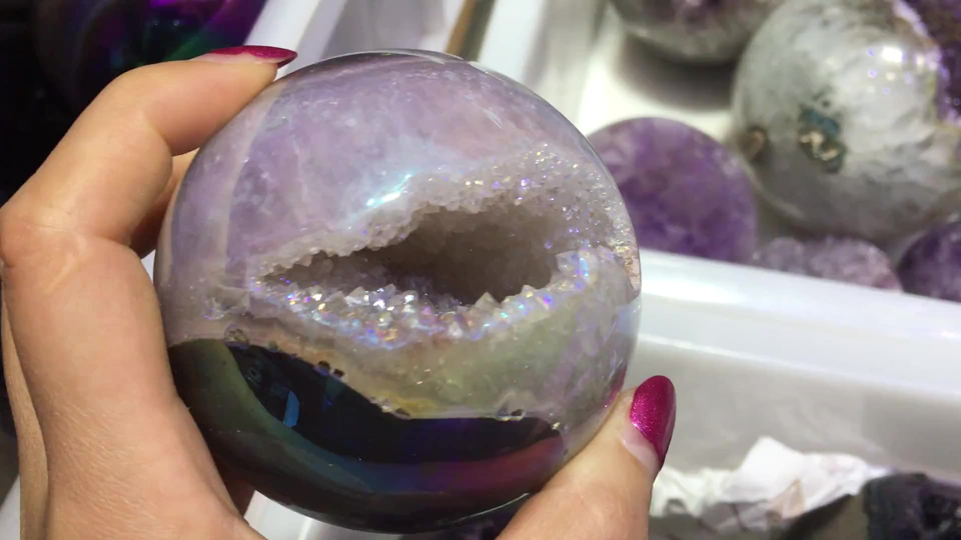 wholesale angel aura agate geode sphere aura quartz crystal ball