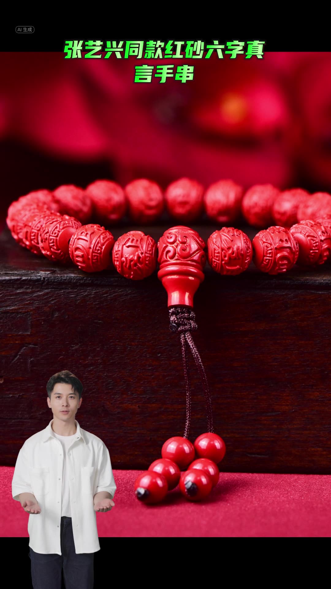 张艺兴同款红砂六字箴言手串保真高含量朱砂手链首饰明星同款批发