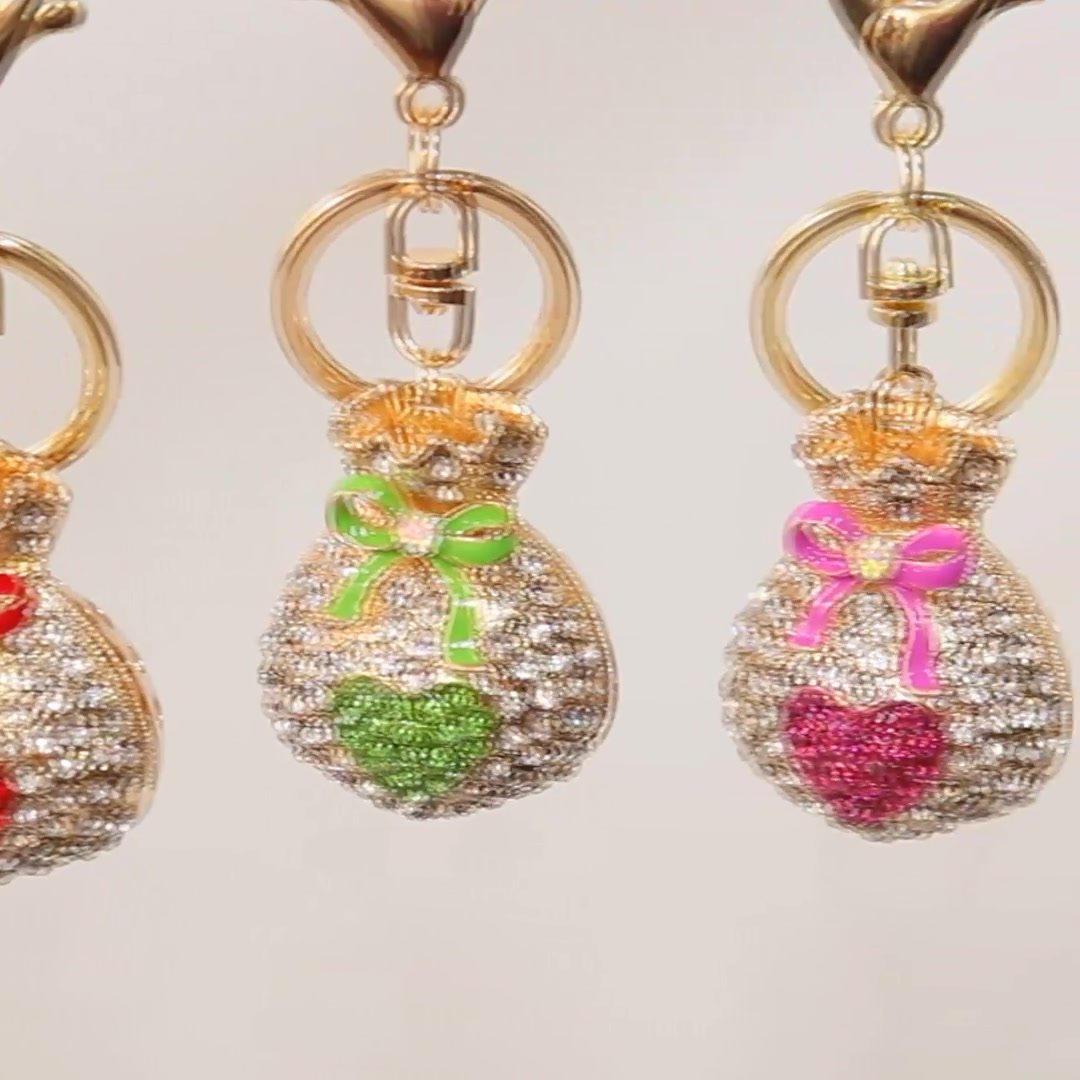 镶钻招财爱心福袋汽车钥匙扣女创意包挂件金属钥匙链圈小礼品批发