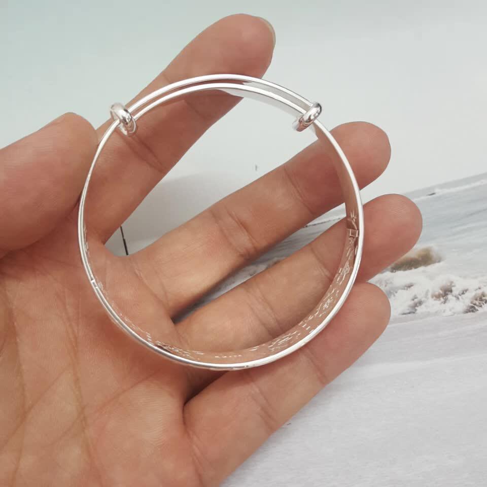 s999千足福字老人手镯女款 送妈妈中老年人长辈奶奶龙凤纯银镯子