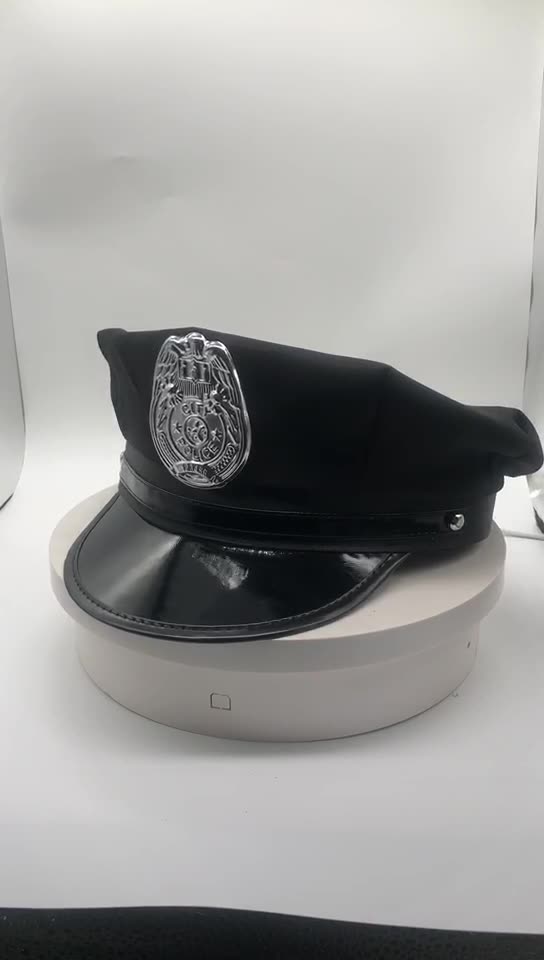 外贸欧美警察帽黑色成人女警情趣制服诱惑万圣节道具平顶八角帽