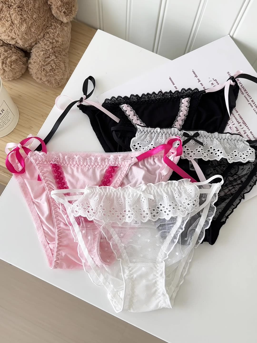 明诚泰辣妹多巴胺绑带撞色少女内裤性感蕾丝柔软舒适低腰三角裤女