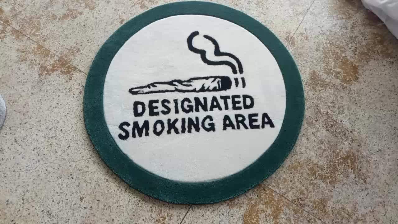 notice board smoking area round carpet short pile high craft rug
