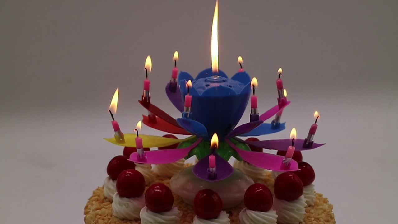 美丽的旋转彩虹花音乐生日蜡烛