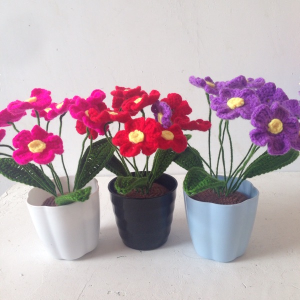 手工作业 仿真植物饰品盆栽 毛线手工制作家居饰品 花瓶/花器