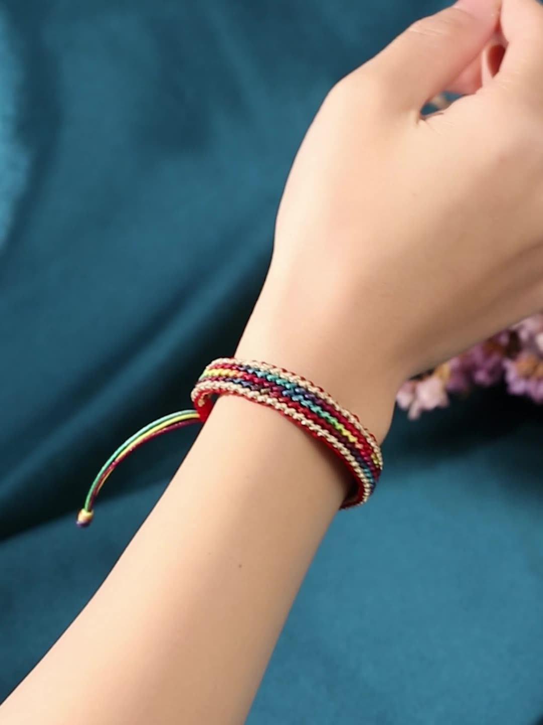 龙结五彩绳手工编织彩虹手绳国潮女款手链时尚学生生日礼物手镯绳