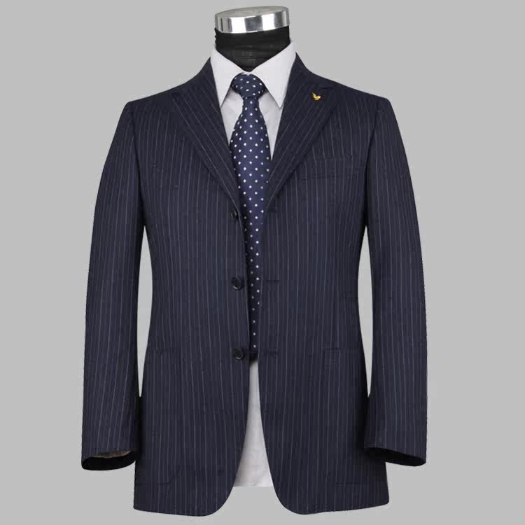 品牌剪标男士西服套装羊毛套西青年条纹上班三扣西装后中开衩毛面_5折